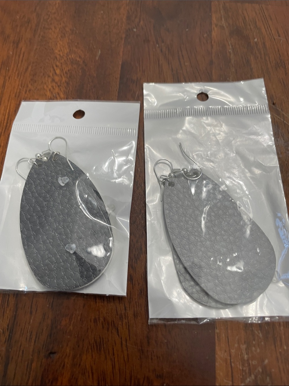 Gray Leather-Texture Teardrop Earrings - Unbranded